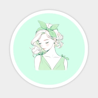 Minimalist line art pretty girl in green Magnet